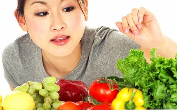 Japanese girl chooses products for a diet