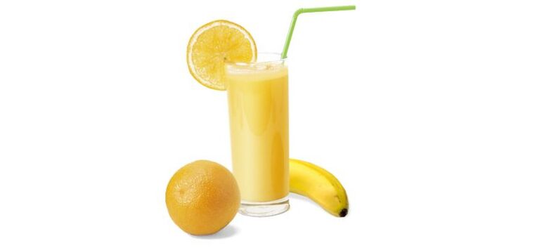 Smoothie with banana and orange for drinking